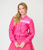 Barbie™ x Unique Vintage Pink Satin Quilted Varsity Jacket