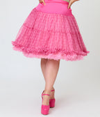 Barbie™ x Unique Vintage Pink Barbie Logo Ruffled Petticoat Crinoline