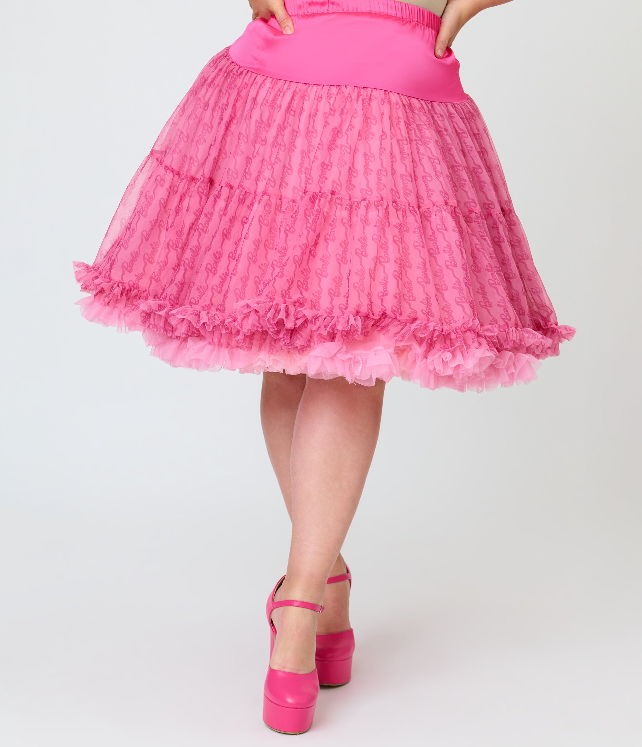 Preorder- Barbie™ x Unique Vintage Pink Barbie Logo Ruffled Petticoat Crinoline