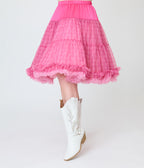 Barbie™ x Unique Vintage Pink Barbie Logo Ruffled Petticoat Crinoline