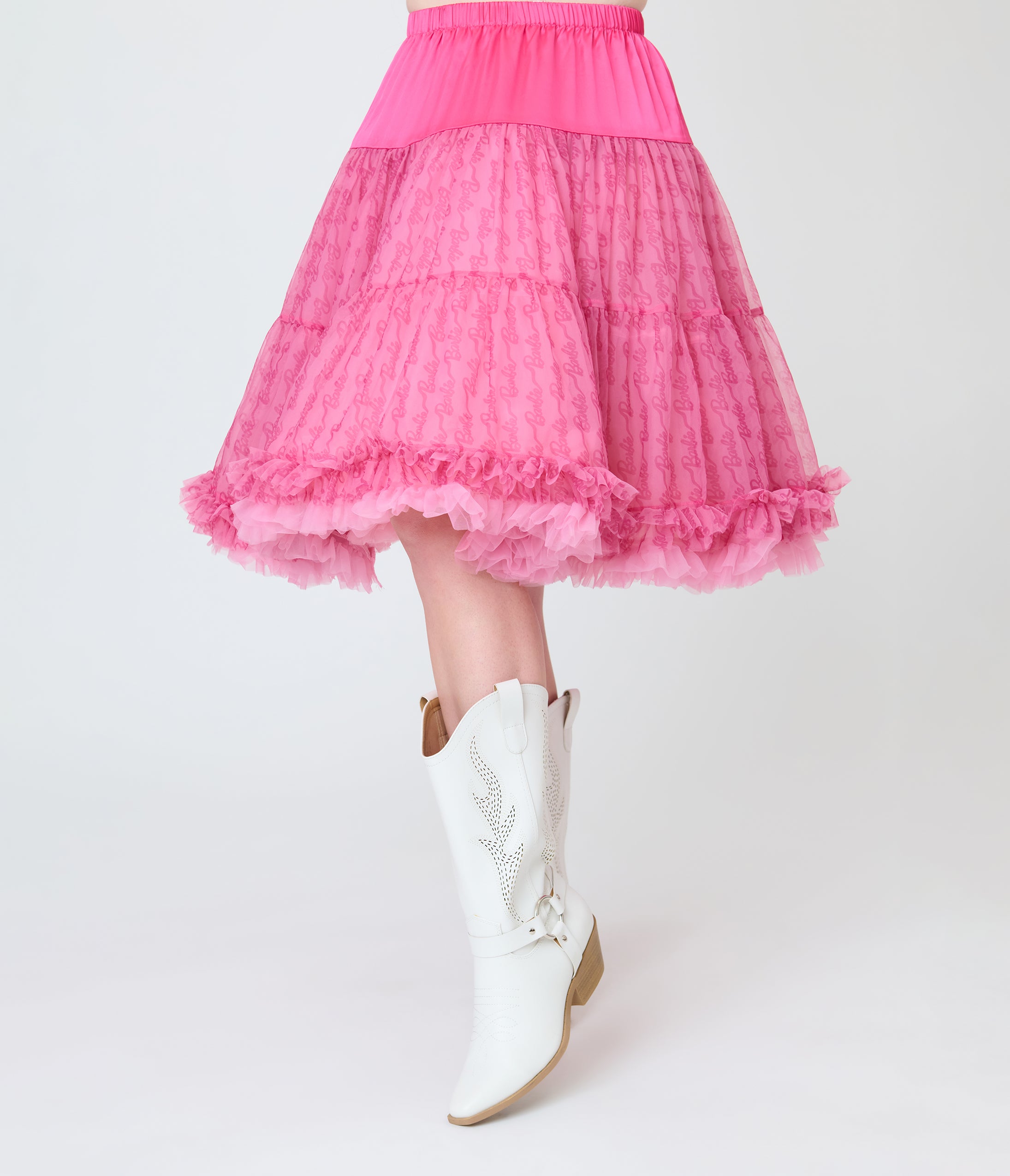 Preorder- Barbie™ x Unique Vintage Pink Barbie Logo Ruffled Petticoat Crinoline
