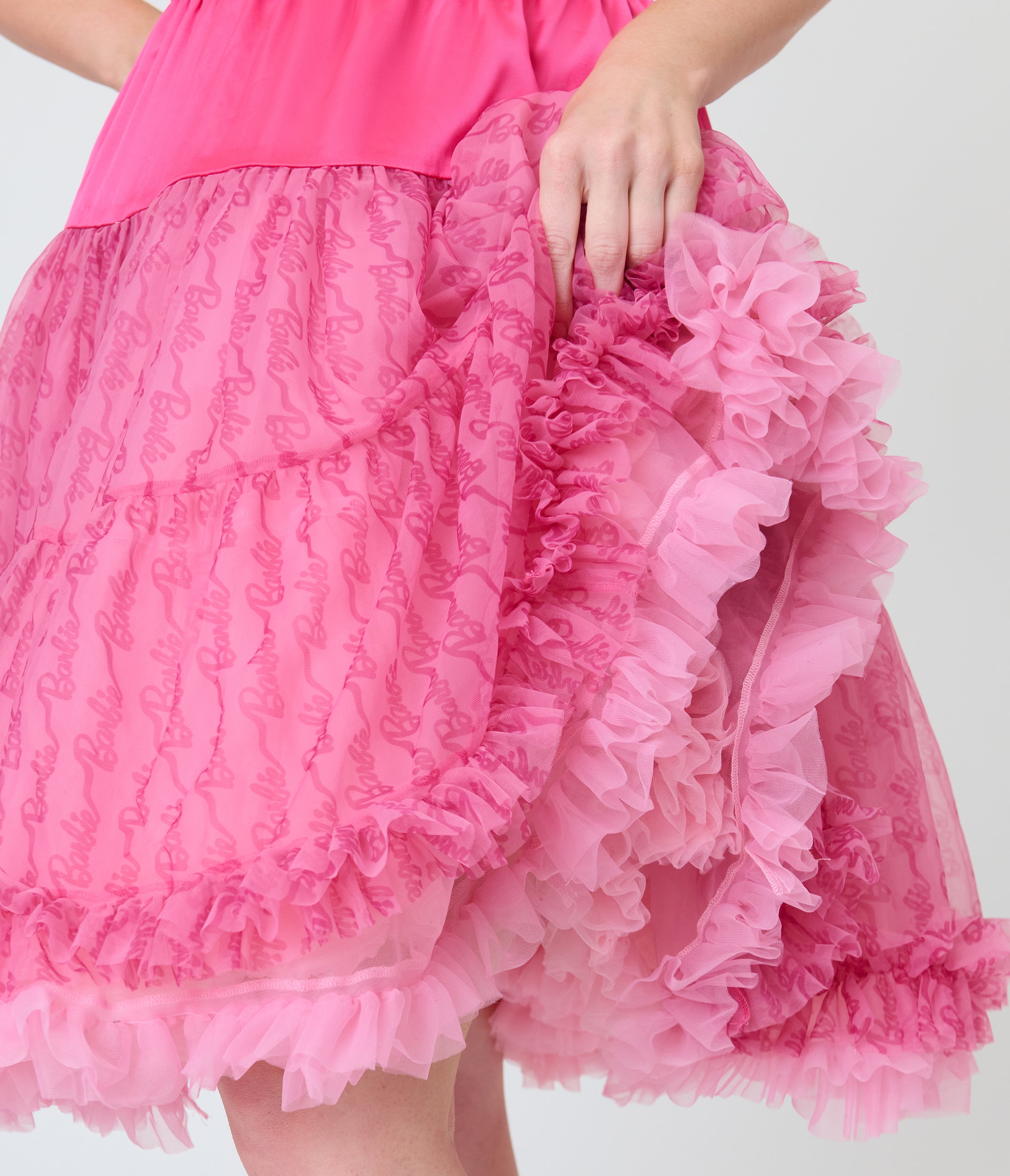 Preorder- Barbie™ x Unique Vintage Pink Barbie Logo Ruffled Petticoat Crinoline