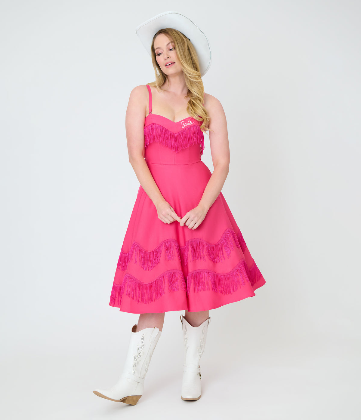 Barbie x Unique Vintage Hot Pink Fringe Girlie Swing Dress