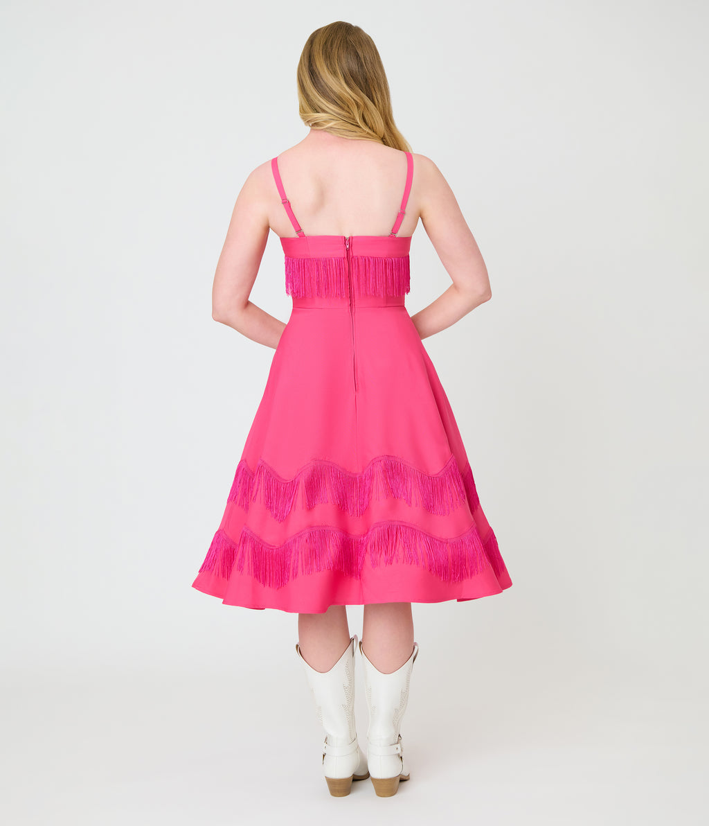 Barbie™ x Unique Vintage Hot Pink Fringe Girlie Swing Dress