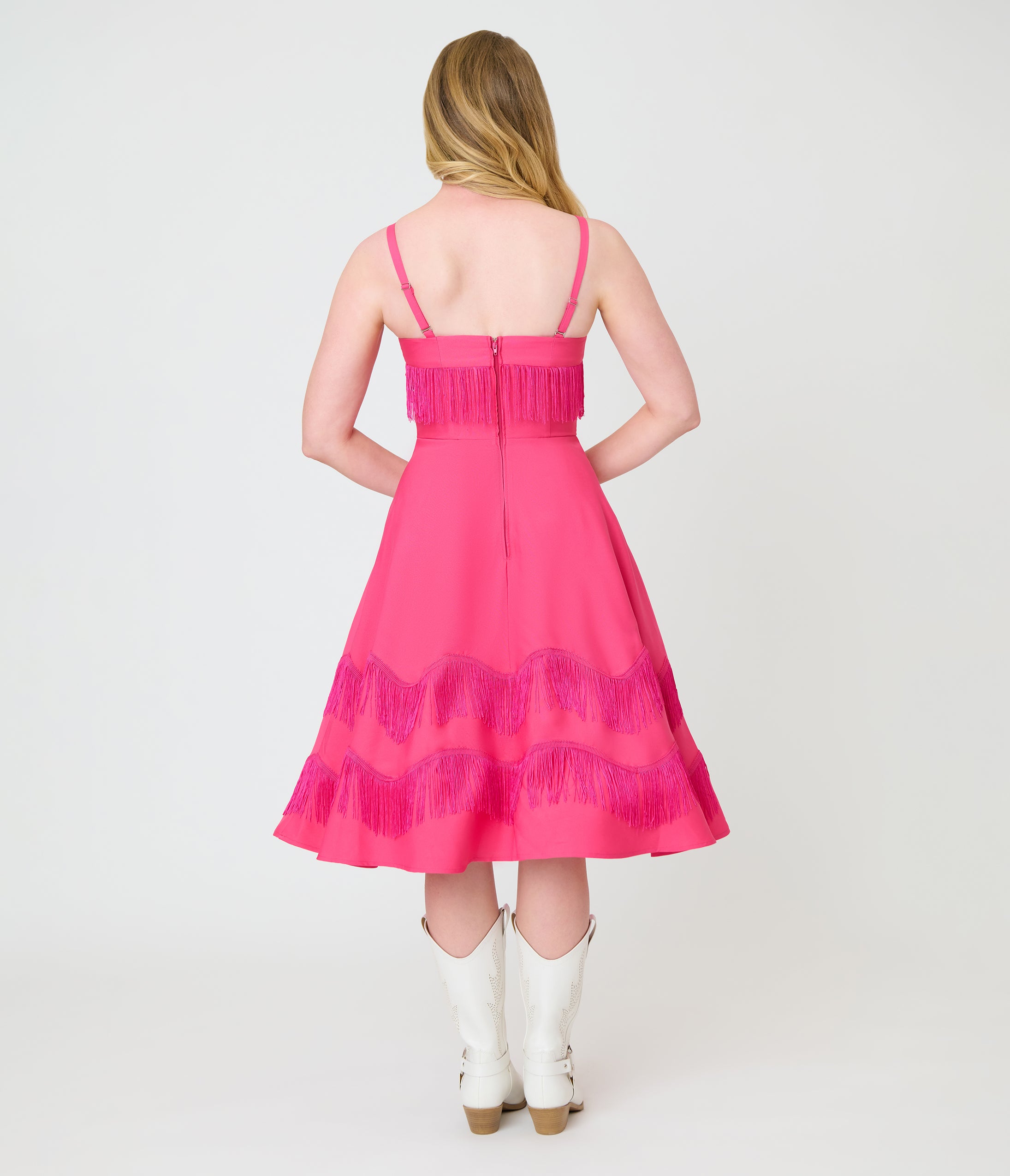 Barbie™ x Unique Vintage Hot Pink Fringe Girlie Swing Dress