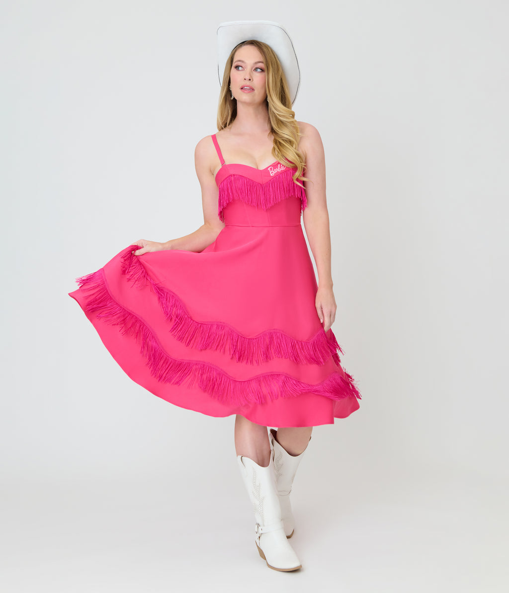 Barbie™ x Unique Vintage Hot Pink Fringe Girlie Swing Dress