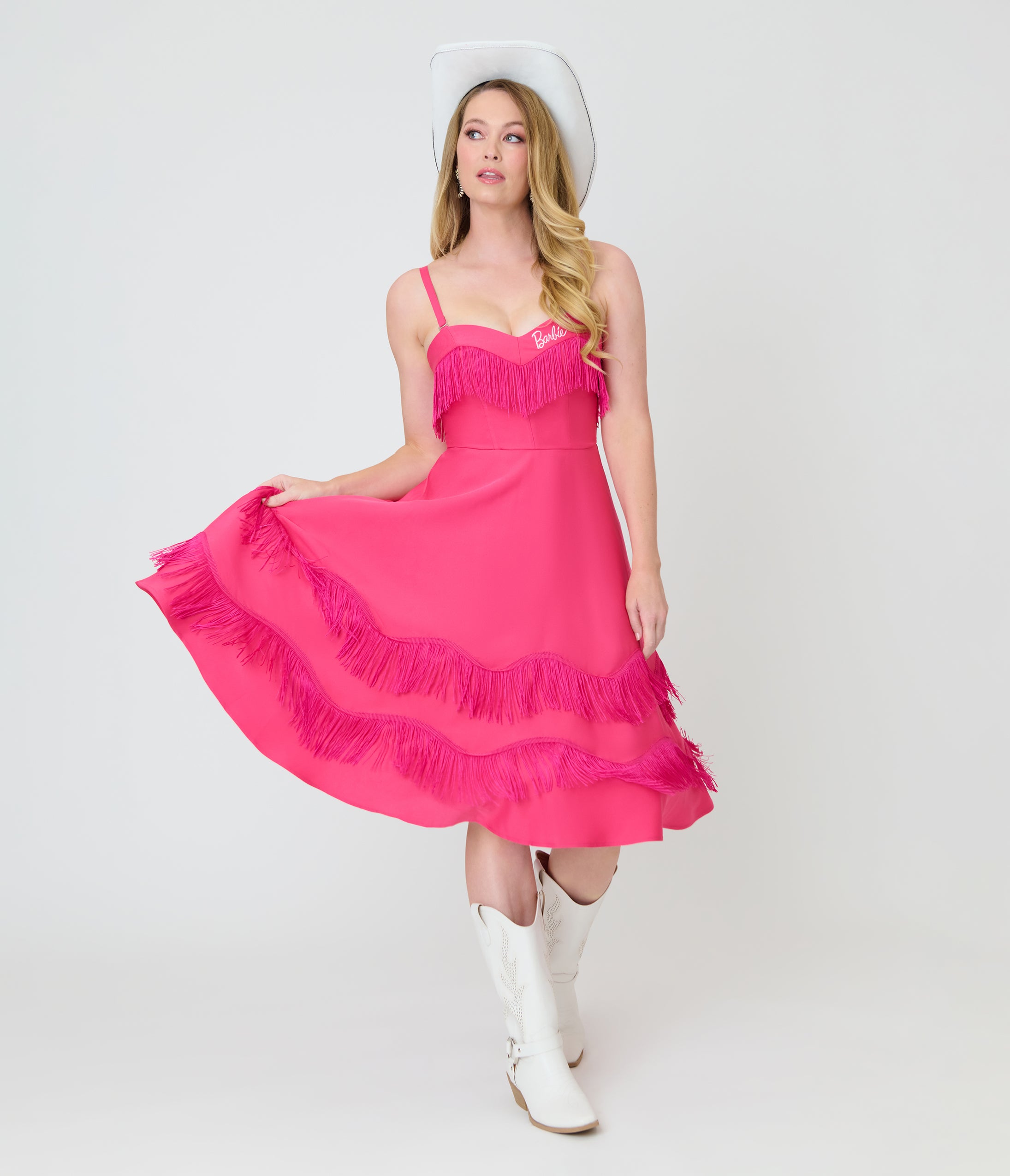 Barbie™ x Unique Vintage Hot Pink Fringe Girlie Swing Dress