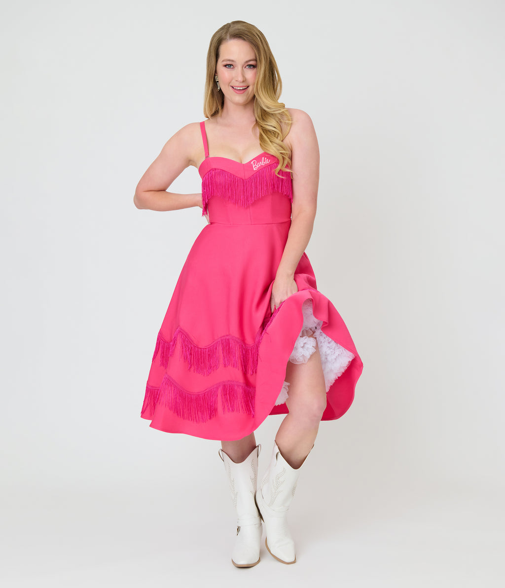 Barbie™ x Unique Vintage Hot Pink Fringe Girlie Swing Dress