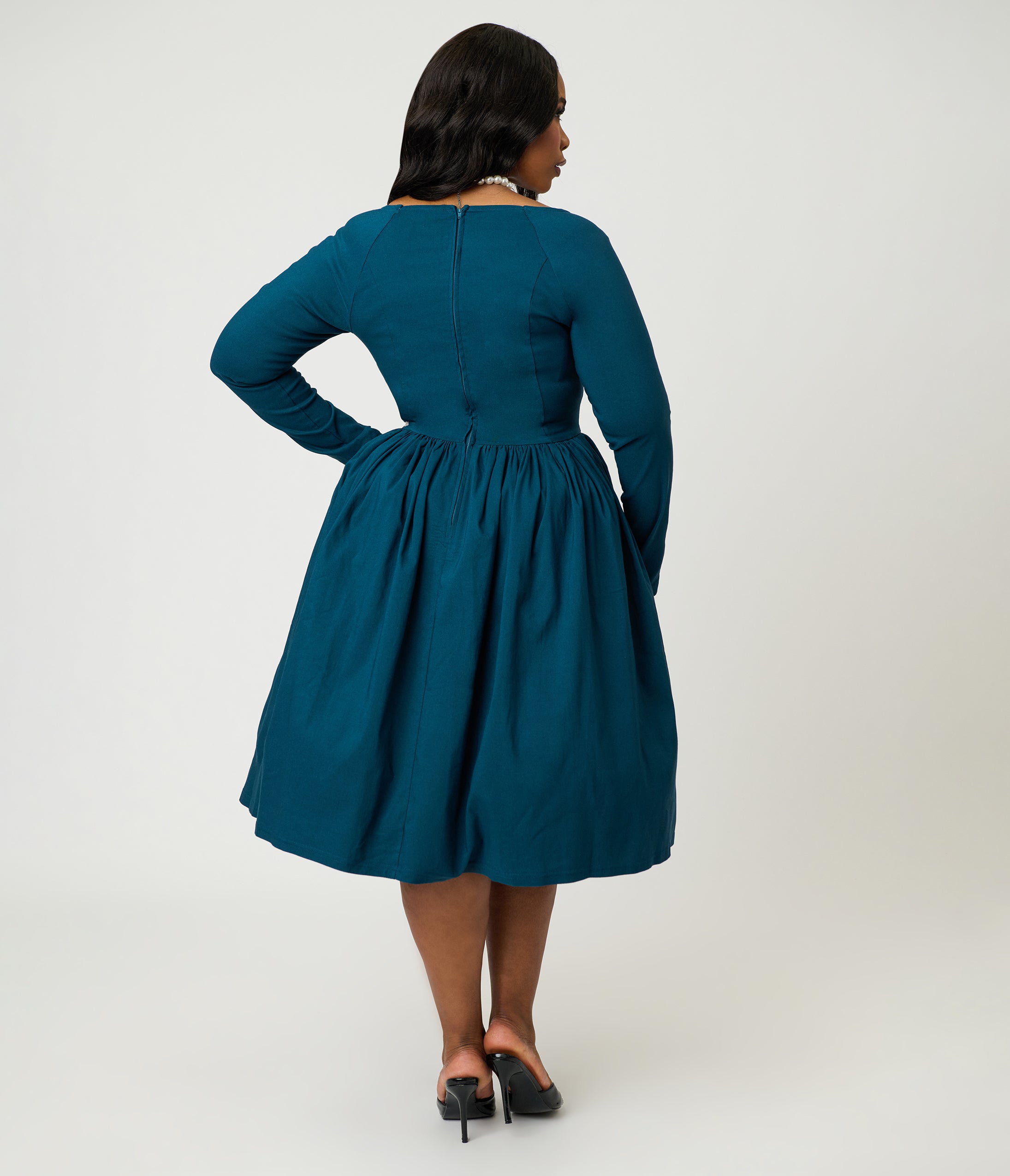 Unique Vintage Plus Size 1950s Teal Sweetheart Swing Dress