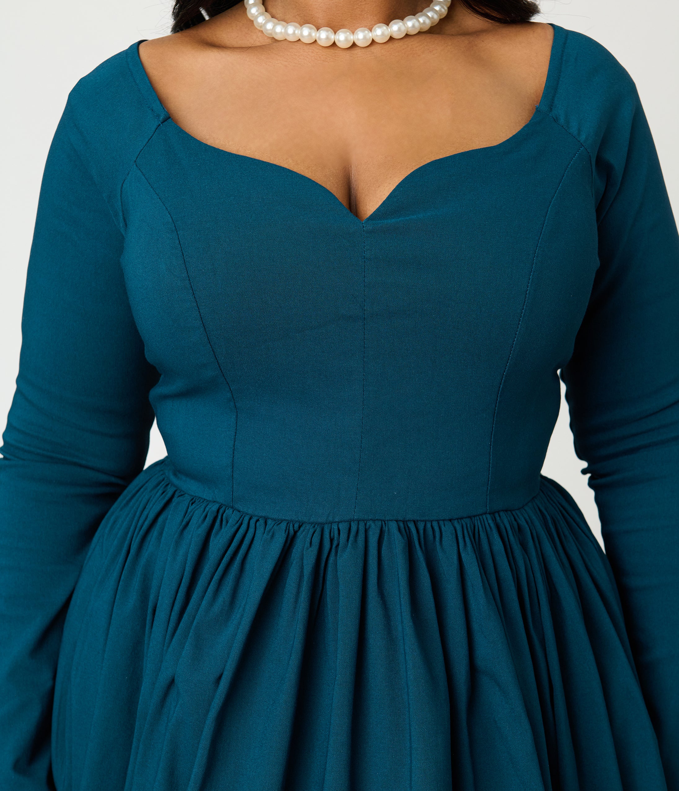 Unique Vintage Plus Size 1950s Teal Sweetheart Swing Dress