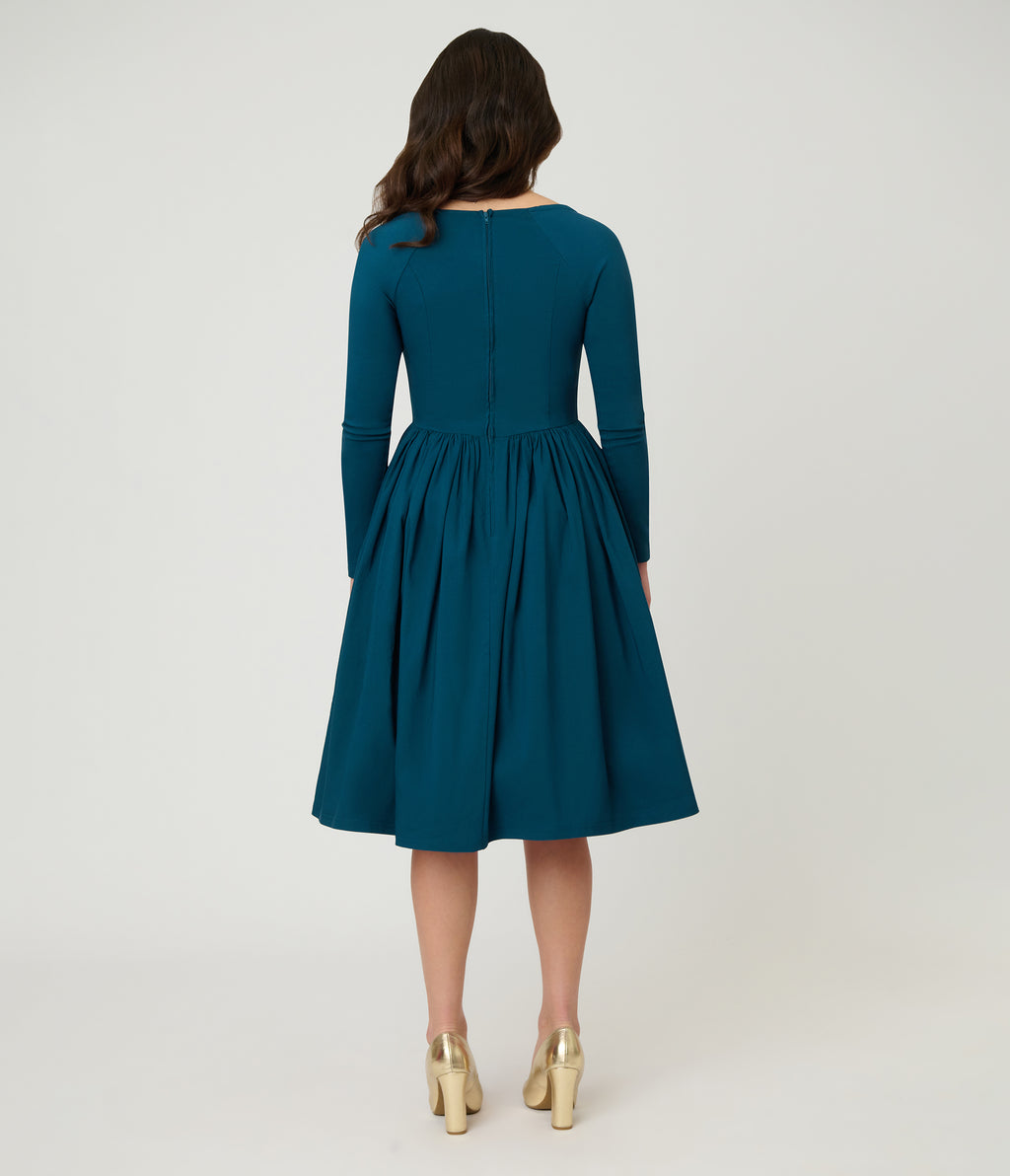 Unique Vintage 1950s Teal Sweetheart Swing Dress