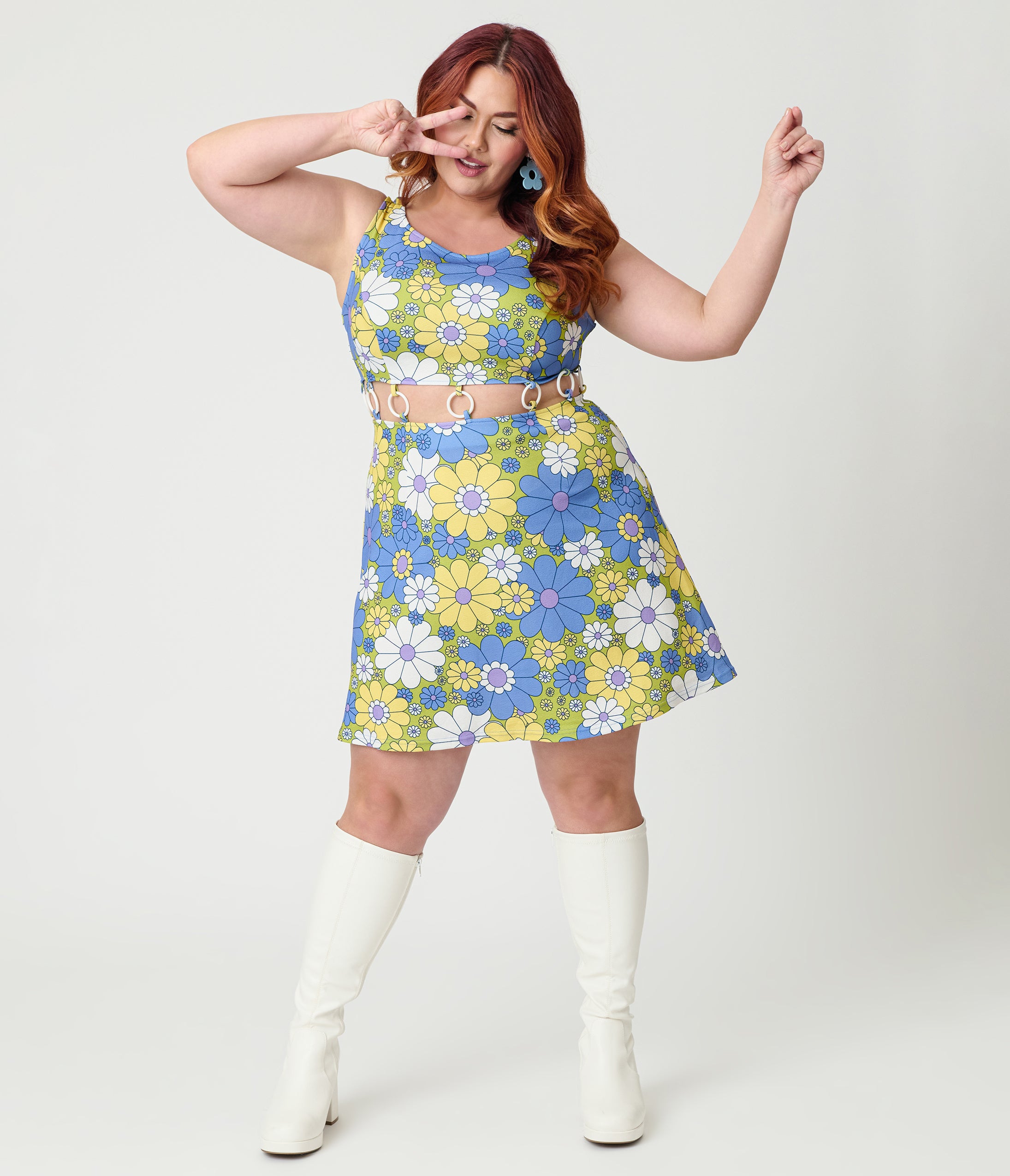 Smak Parlour Plus Size Olive Mod Floral Gettin Groovy Mini Dress