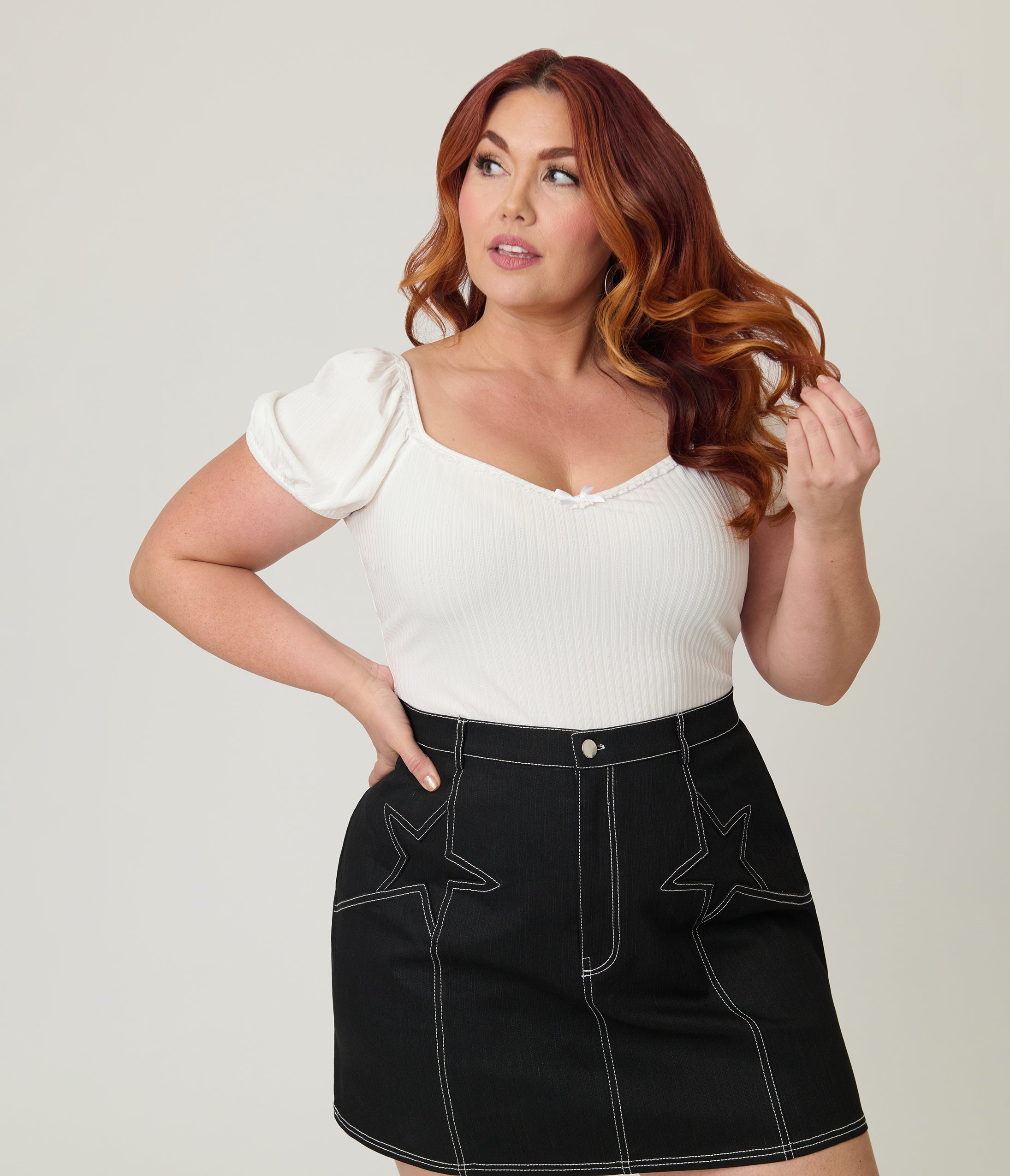 Unique Vintage Plus Size White Sweetheart Knit Top