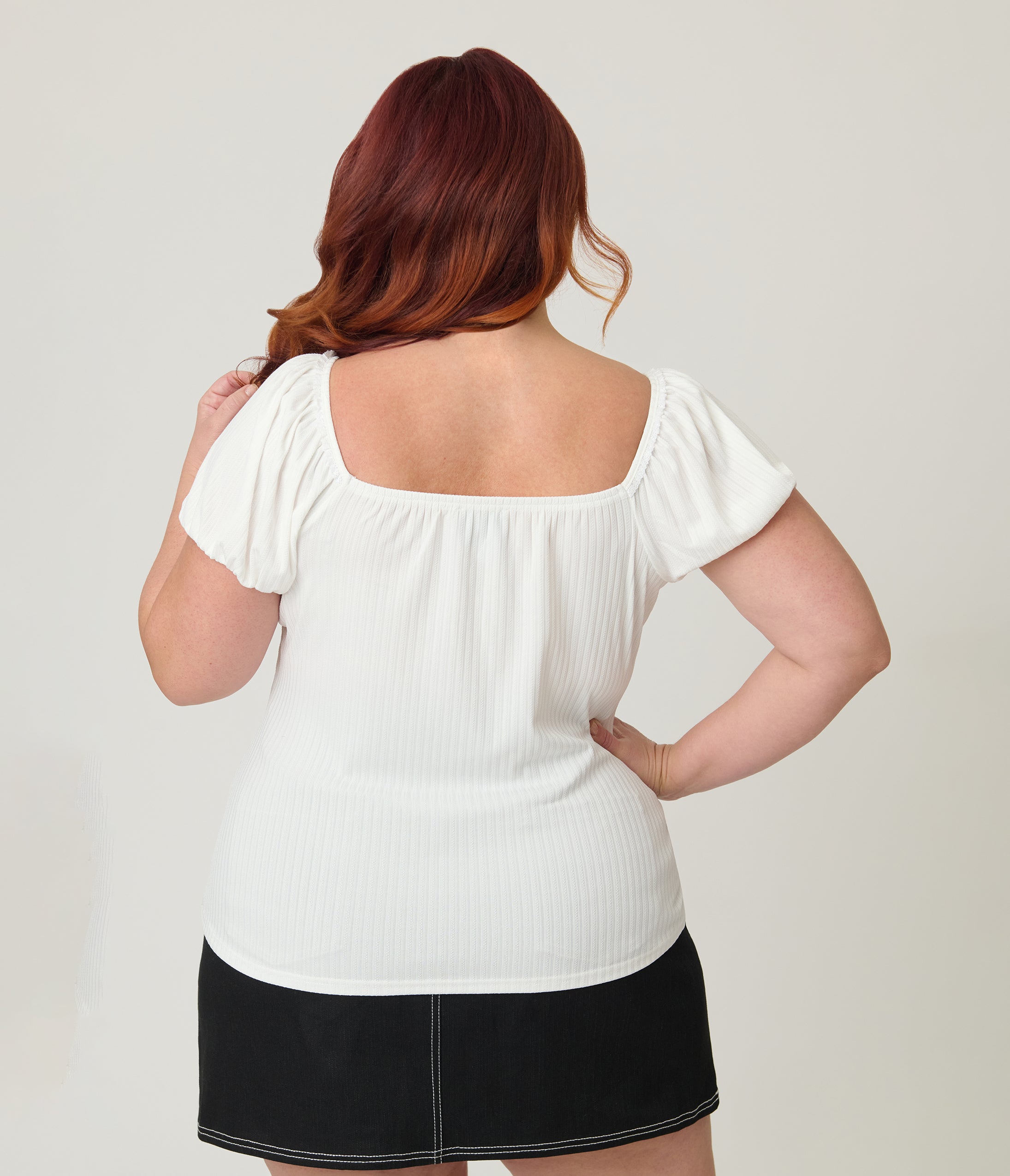 Unique Vintage Plus Size White Sweetheart Knit Top
