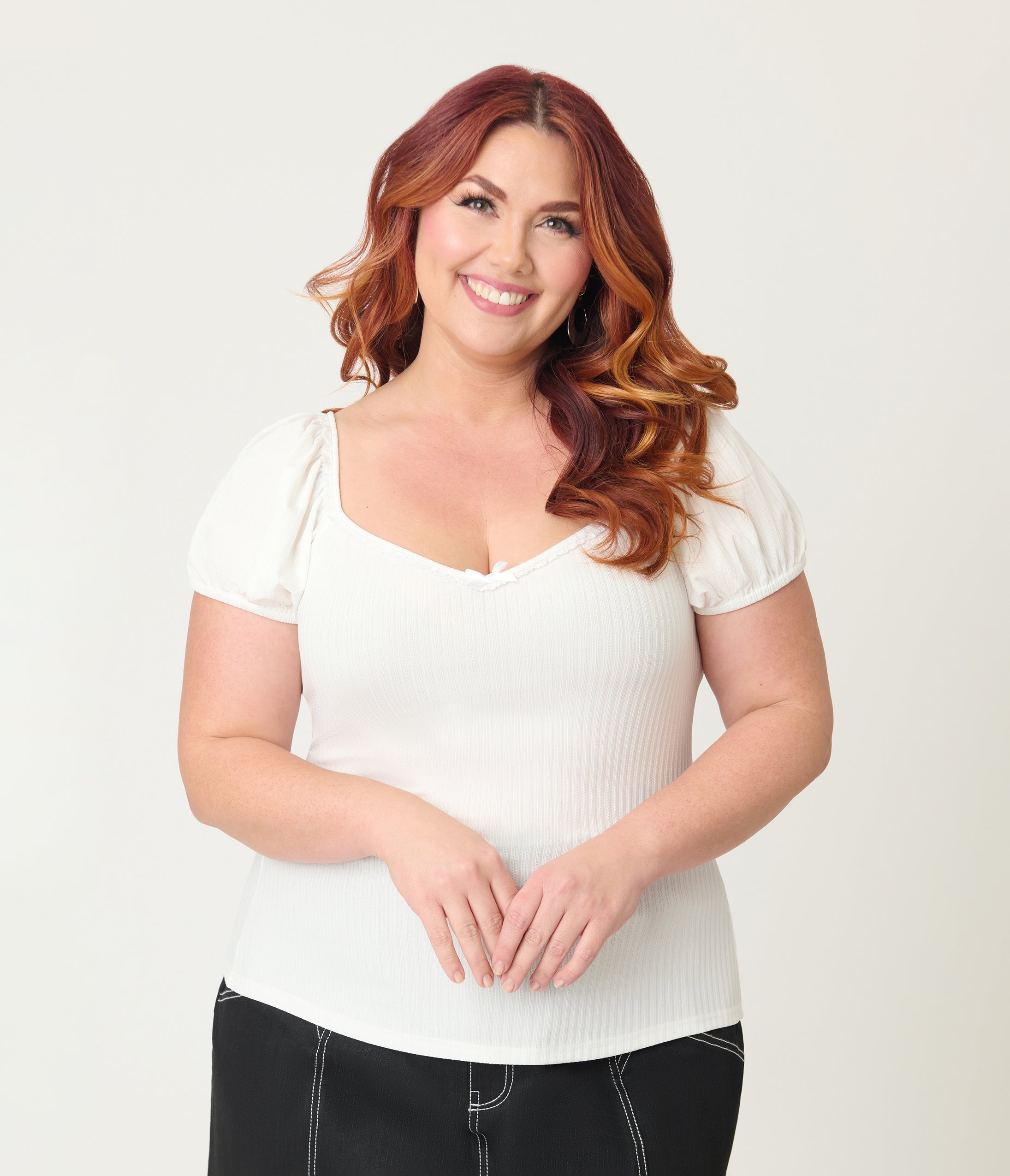 Unique Vintage Plus Size White Sweetheart Knit Top