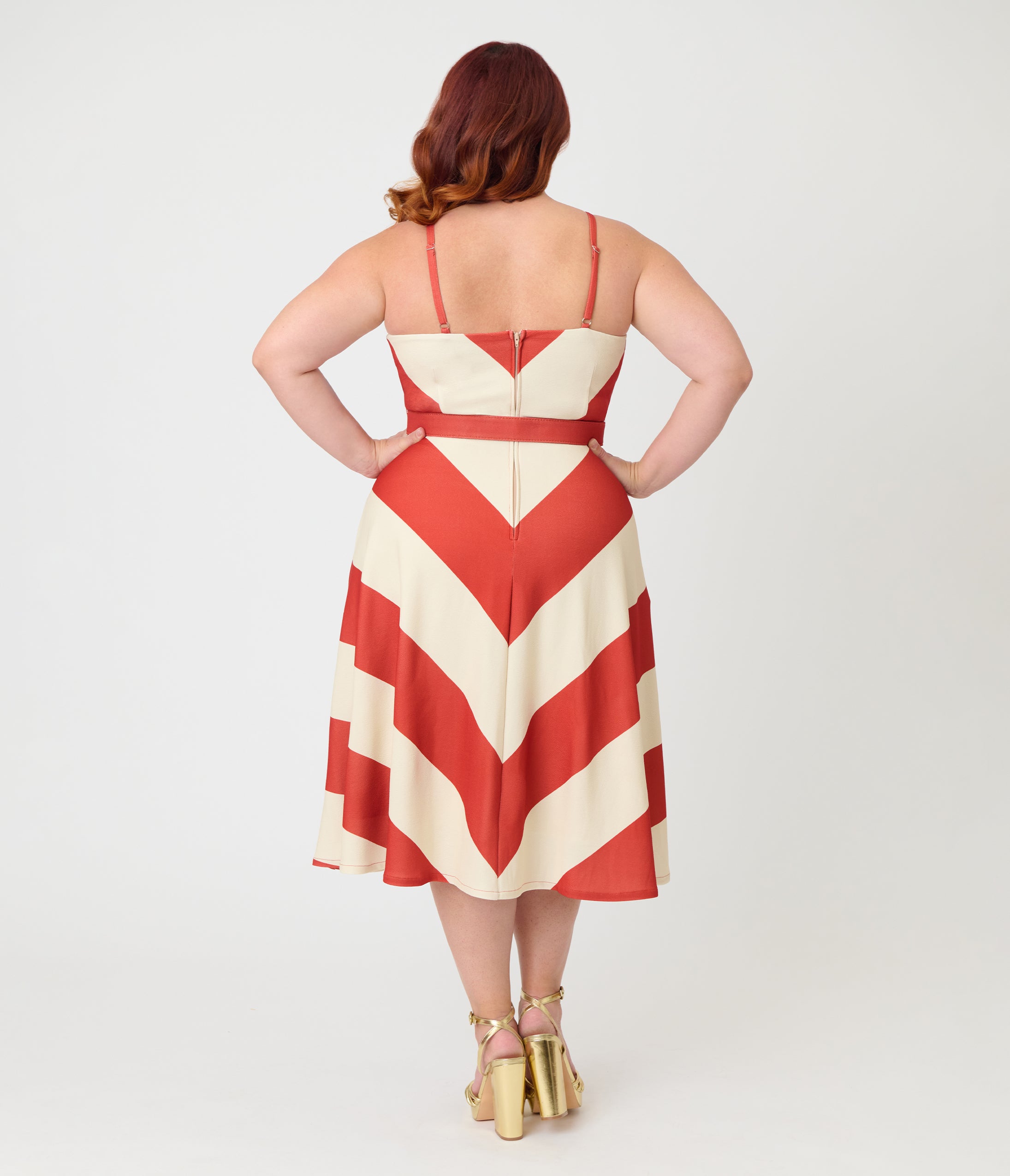 Smak Parlour Plus Size Rust & Ivory Spaghetti Strap Chevron Midi Dress