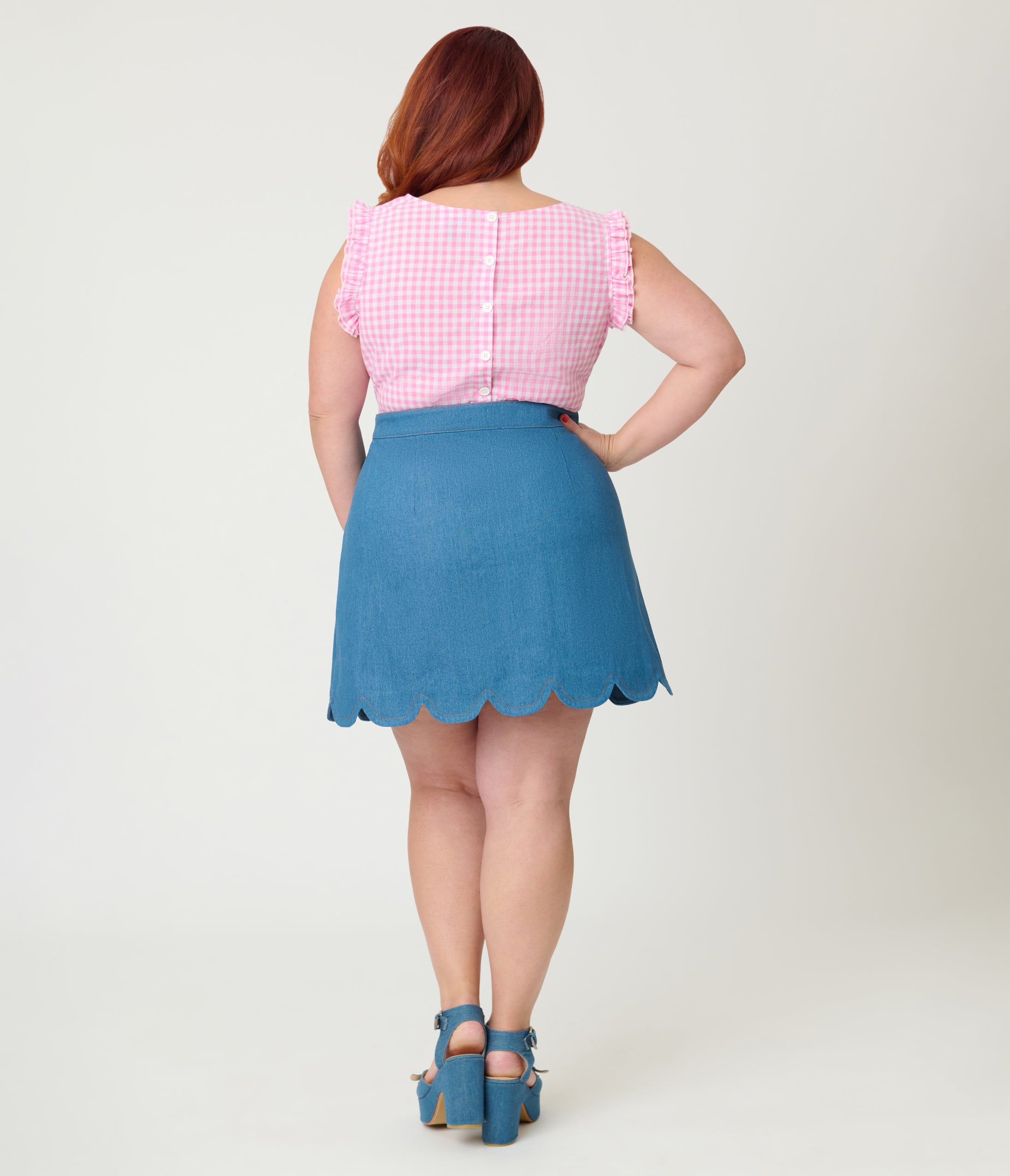 Smak Parlour Plus Size Denim & Pink Gingham Campus Mini Skirt