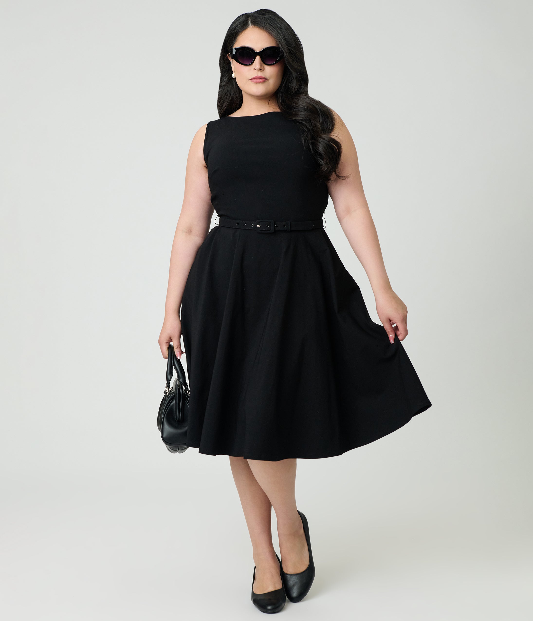 Unique Vintage Plus Size Black Sleeveless Devon Swing Dress