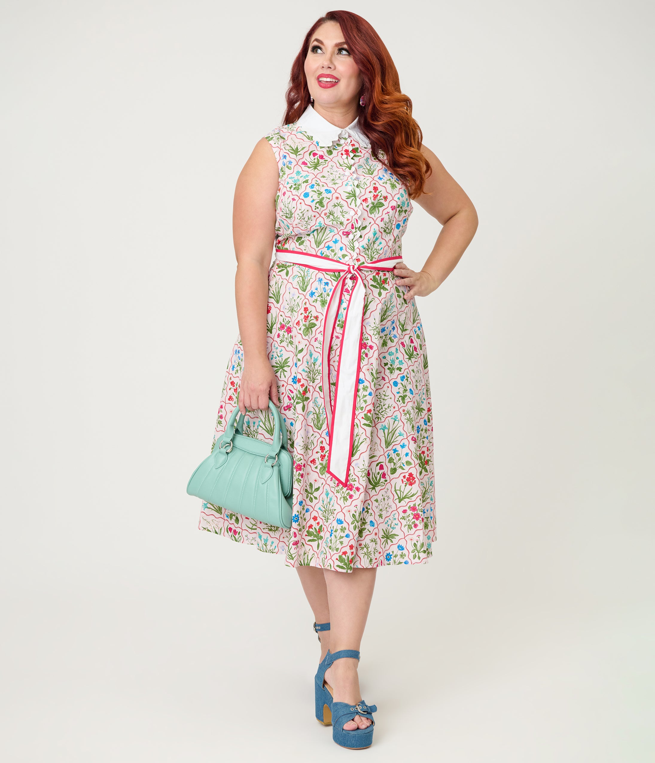 Unique Vintage Plus Size Floral Diamond Darlene Swing Dress