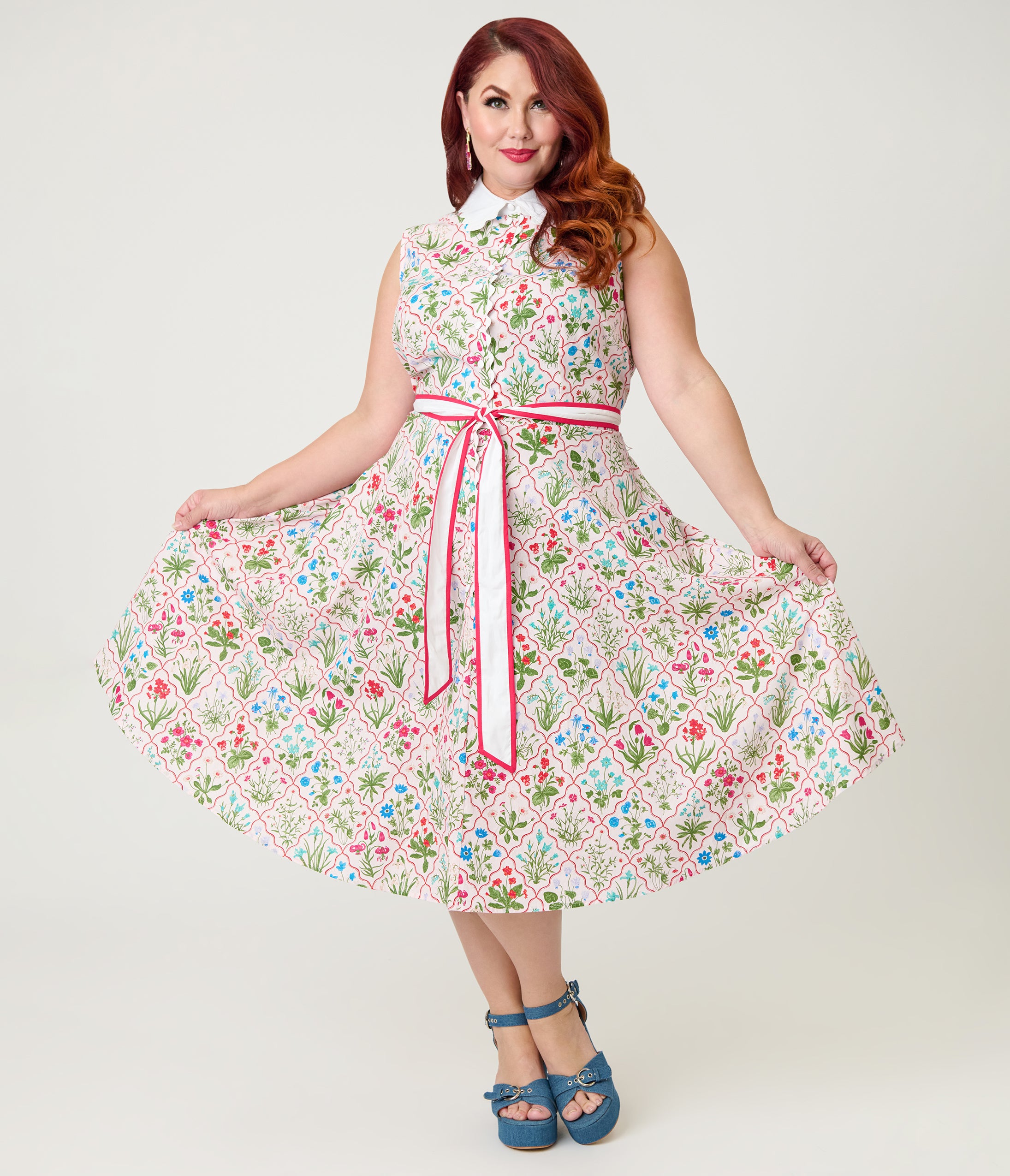 Unique Vintage Plus Size Floral Diamond Darlene Swing Dress