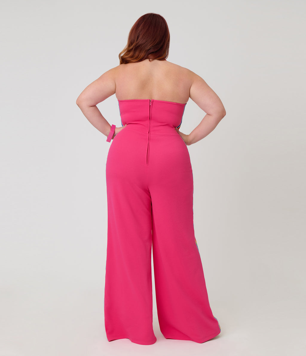 Smak Parlour Plus Size Hot Pink Rainbow Stripe Glamour Goddess Jumpsuit