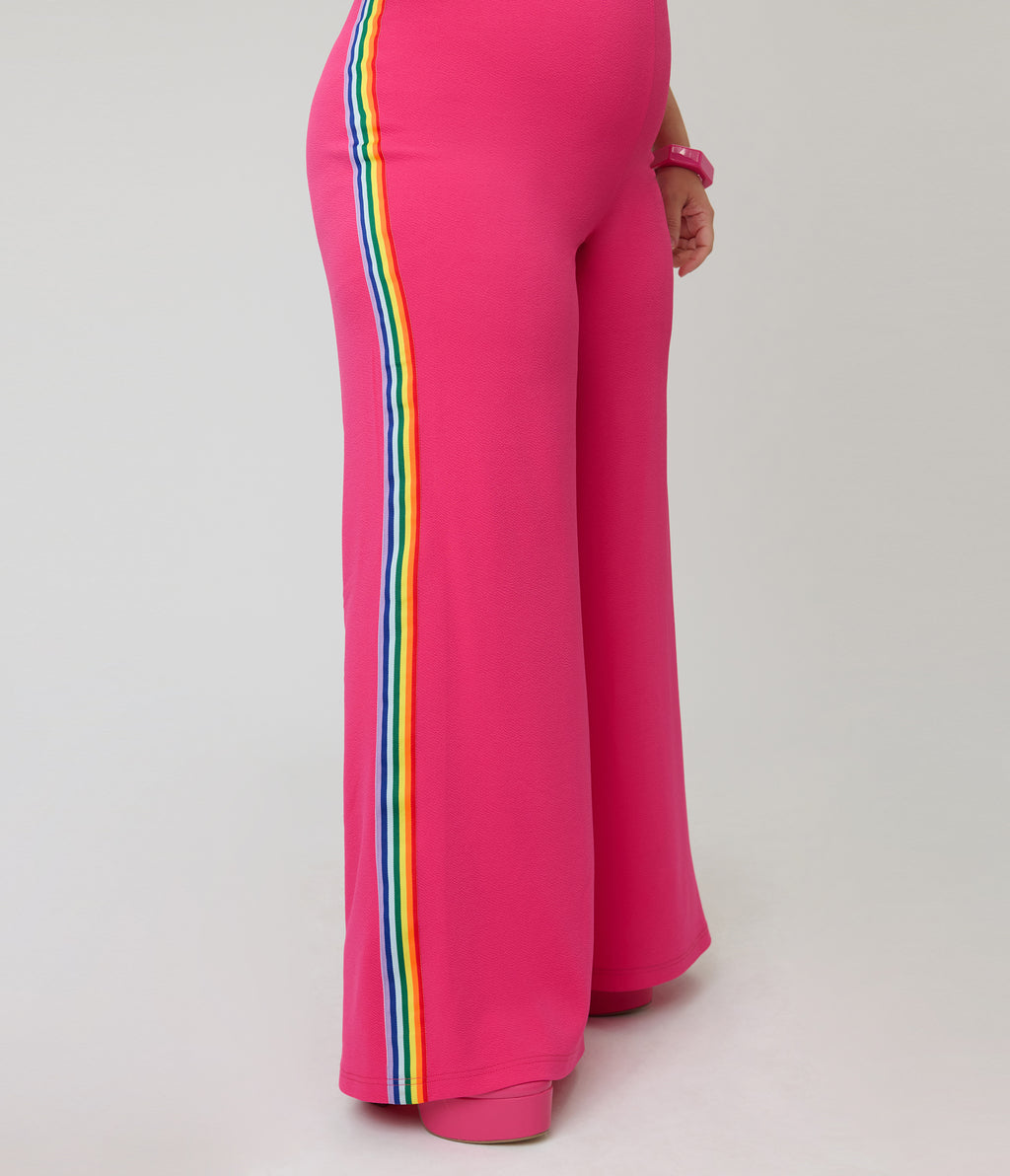 Smak Parlour Plus Size Hot Pink Rainbow Stripe Glamour Goddess Jumpsuit
