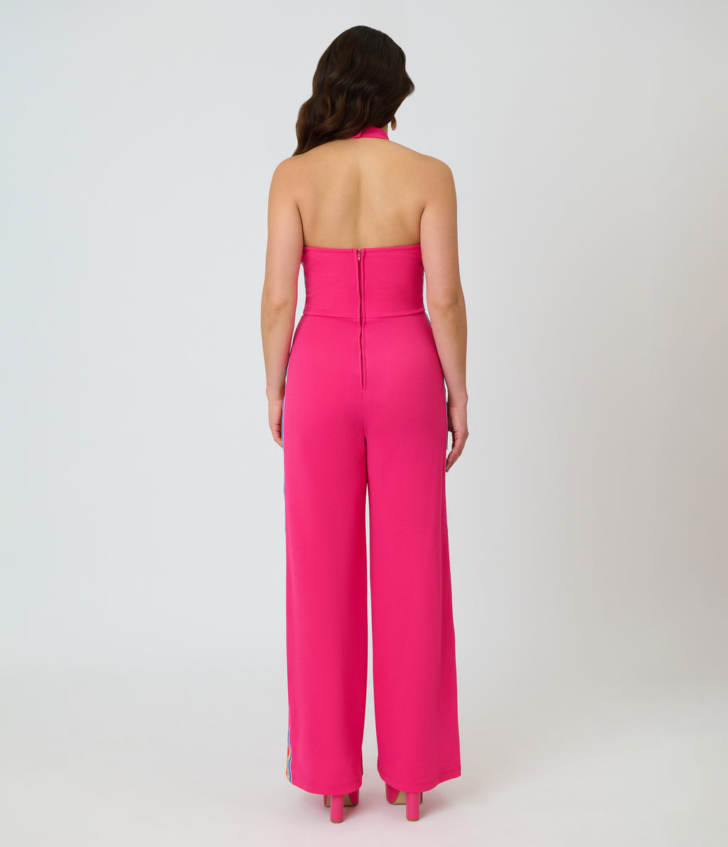 Smak Parlour Hot Pink Rainbow Stripe Glamour Goddess Jumpsuit