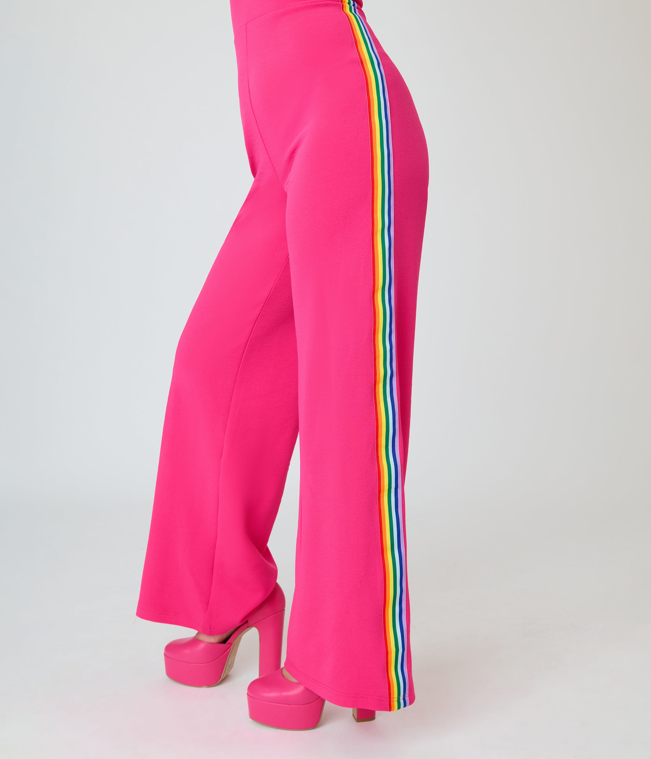 Smak Parlour Hot Pink Rainbow Stripe Glamour Goddess Jumpsuit