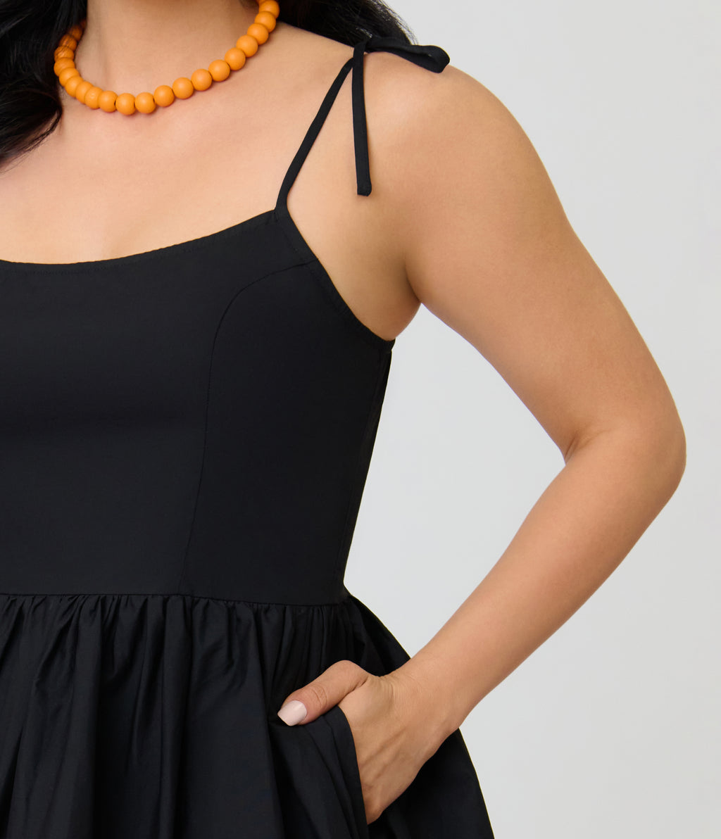 Unique Vintage Black & Rainbow Ribbon Bobbie Swing Dress