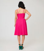 Unique Vintage Hot Pink & Rainbow Pockets Sweetheart Swing Dress