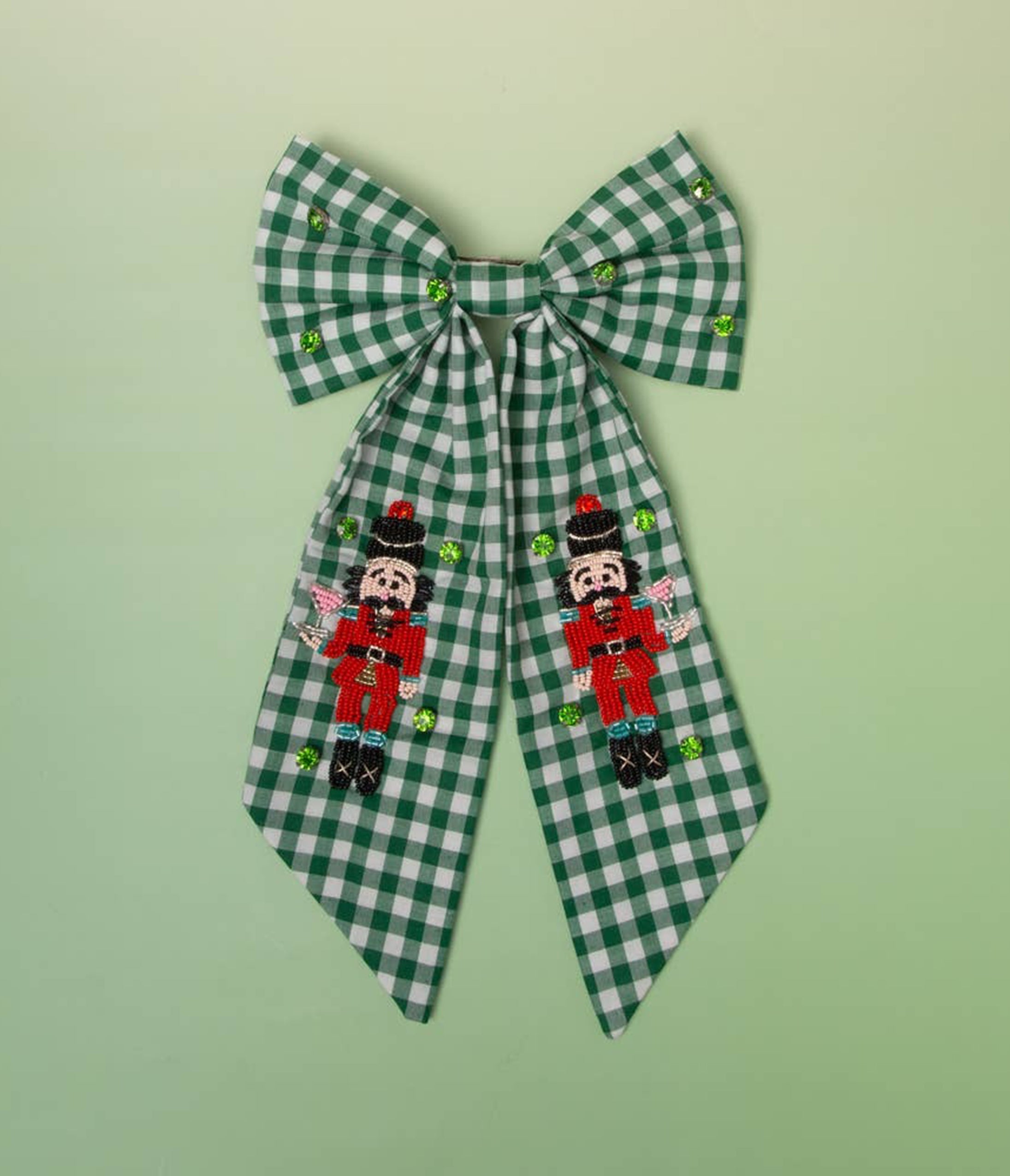 Green Gingham Nutcracker Bow Hair Clip