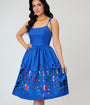 Unique Vintage Blue & Rainbow Striped Butterfly Cutout Bobbie Swing Dress