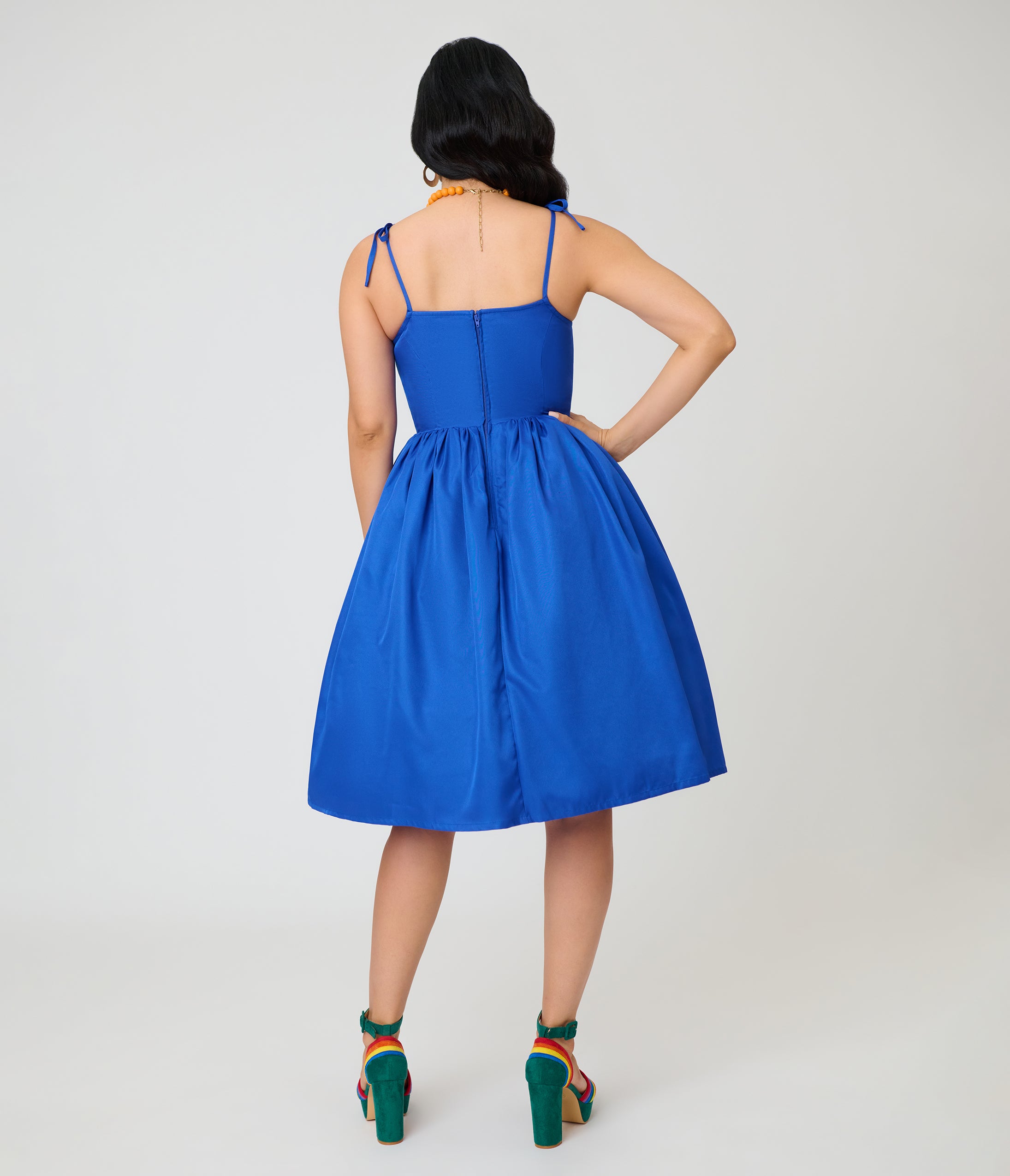 Unique Vintage Blue & Rainbow Striped Butterfly Cutout Bobbie Swing Dress