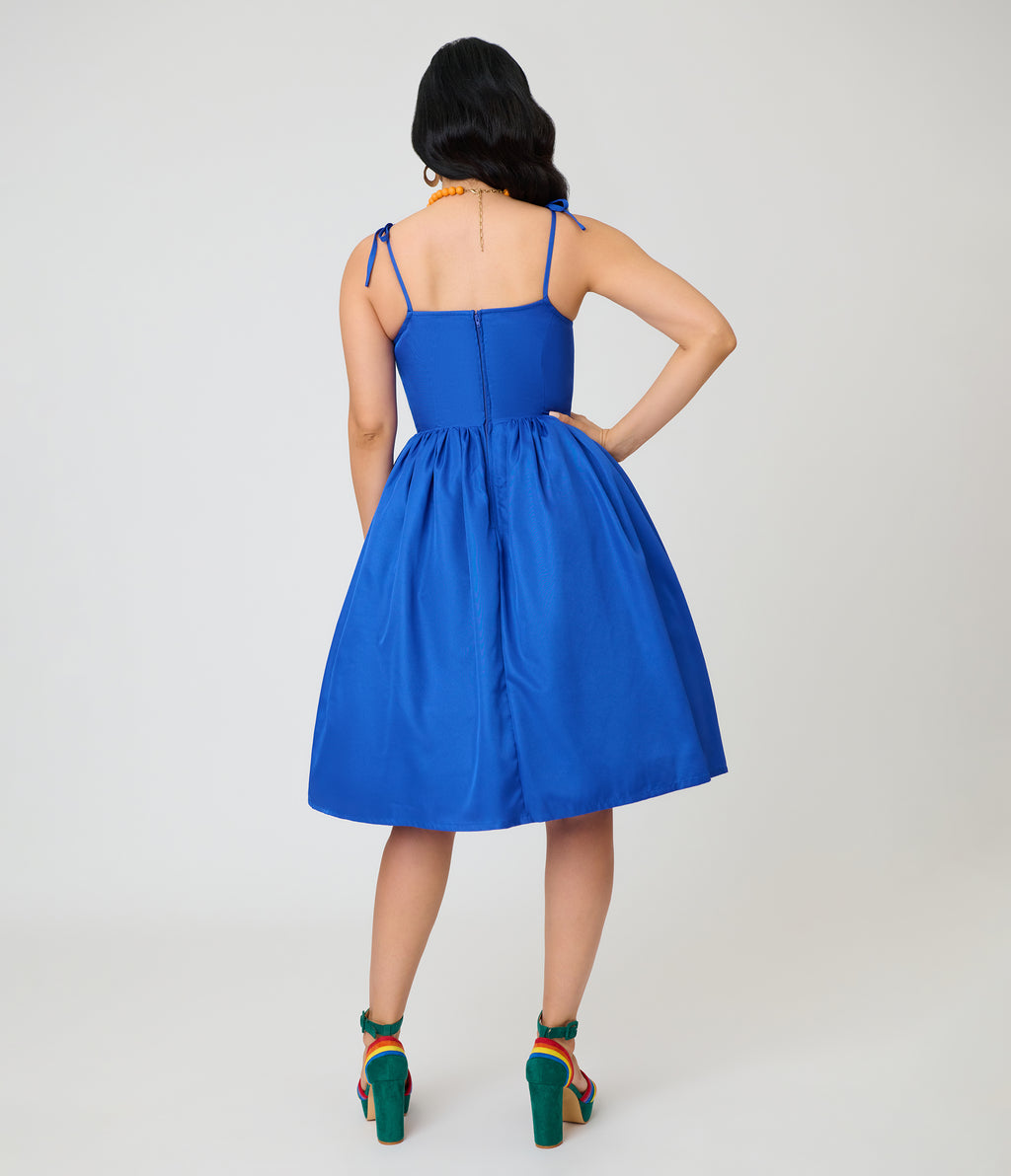 Unique Vintage Blue & Rainbow Striped Butterfly Cutout Bobbie Swing Dress