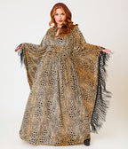 Unique Vintage Plus Size Leopard Print Velvet Fringe Flutter Sleeve Dionne Caftan