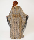 Unique Vintage Plus Size Leopard Print Velvet Fringe Flutter Sleeve Dionne Caftan