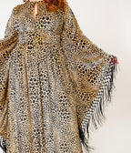 Unique Vintage Plus Size Leopard Print Velvet Fringe Flutter Sleeve Dionne Caftan