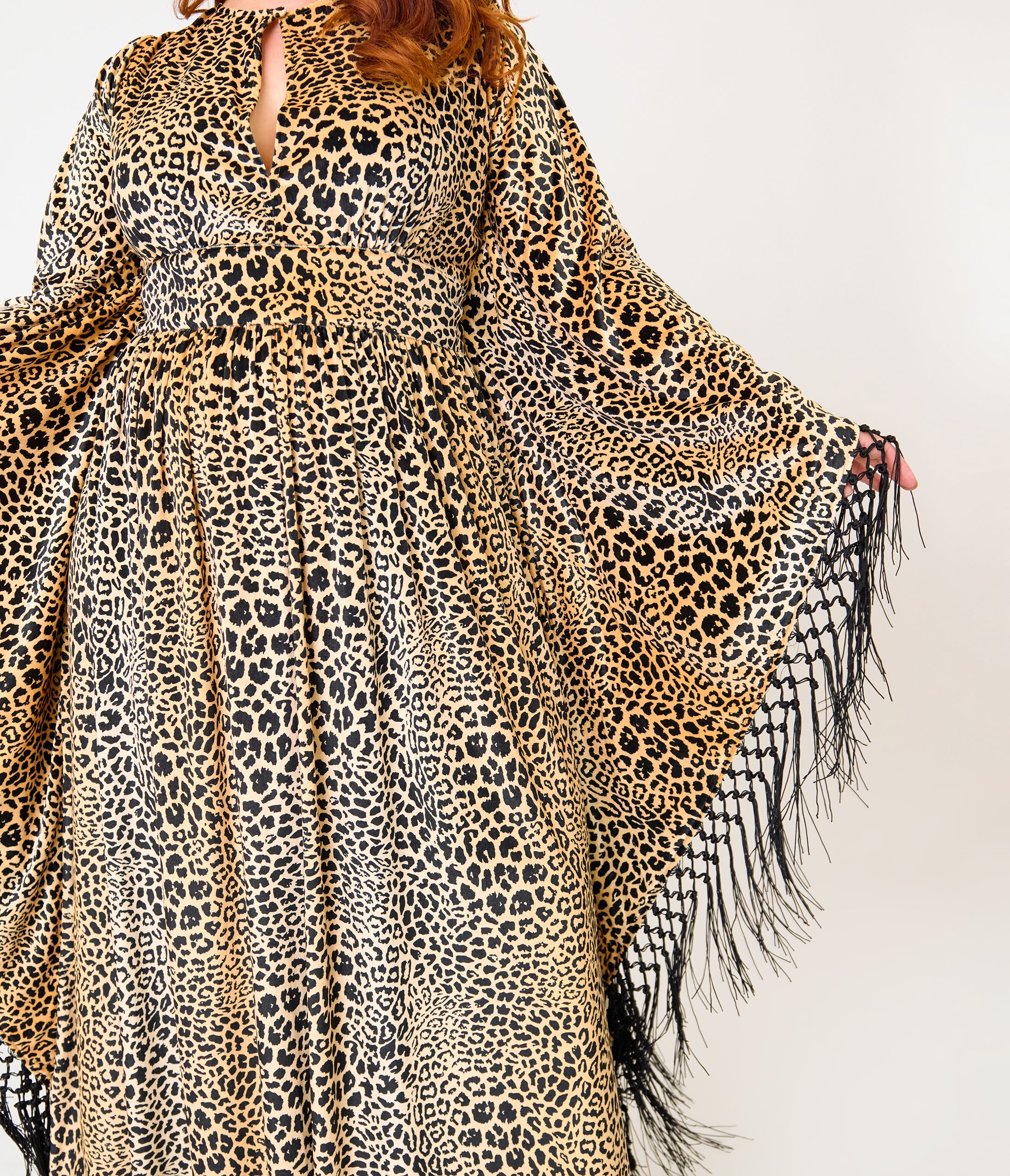 Unique Vintage Plus Size Leopard Print Velvet Fringe Flutter Sleeve Dionne Caftan