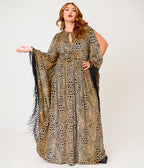 Unique Vintage Plus Size Leopard Print Velvet Fringe Flutter Sleeve Dionne Caftan
