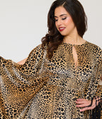 Unique Vintage Leopard Print Velvet Fringe Flutter Sleeve Dionne Caftan