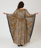 Unique Vintage Leopard Print Velvet Fringe Flutter Sleeve Dionne Caftan