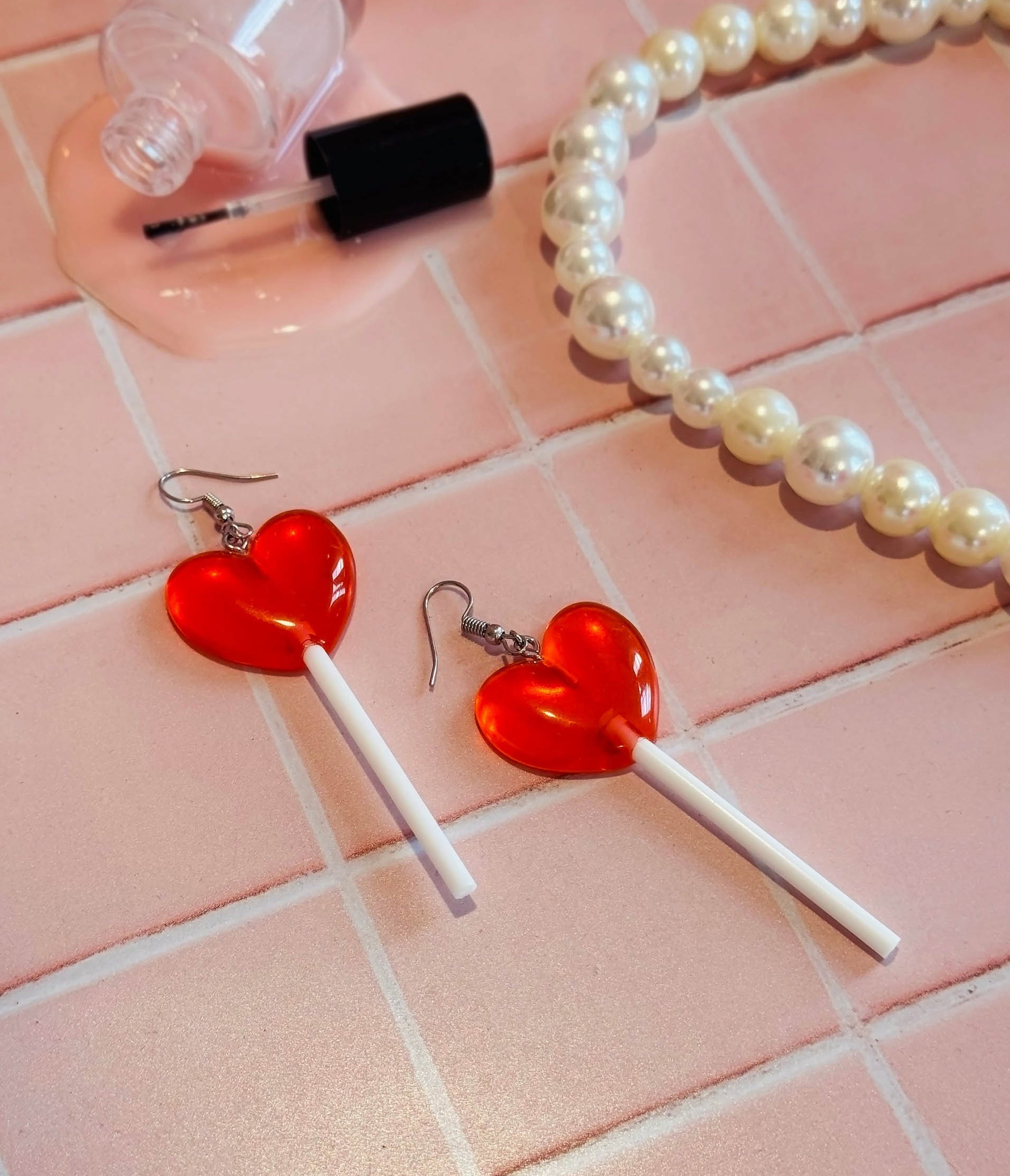Red Heart Lolli Earrings