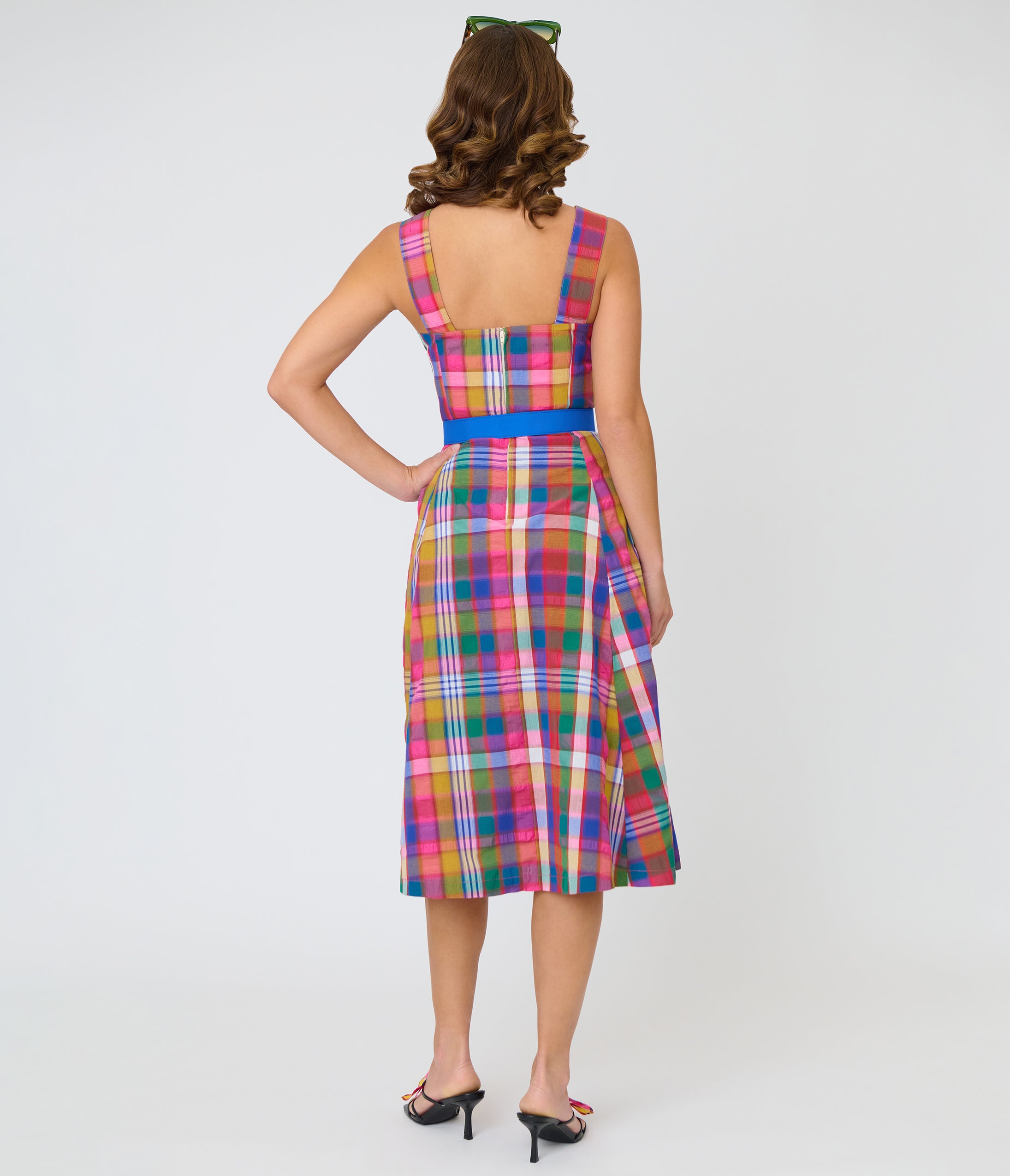 Unique Vintage Madras Plaid Picnic Perfect Midi Dress