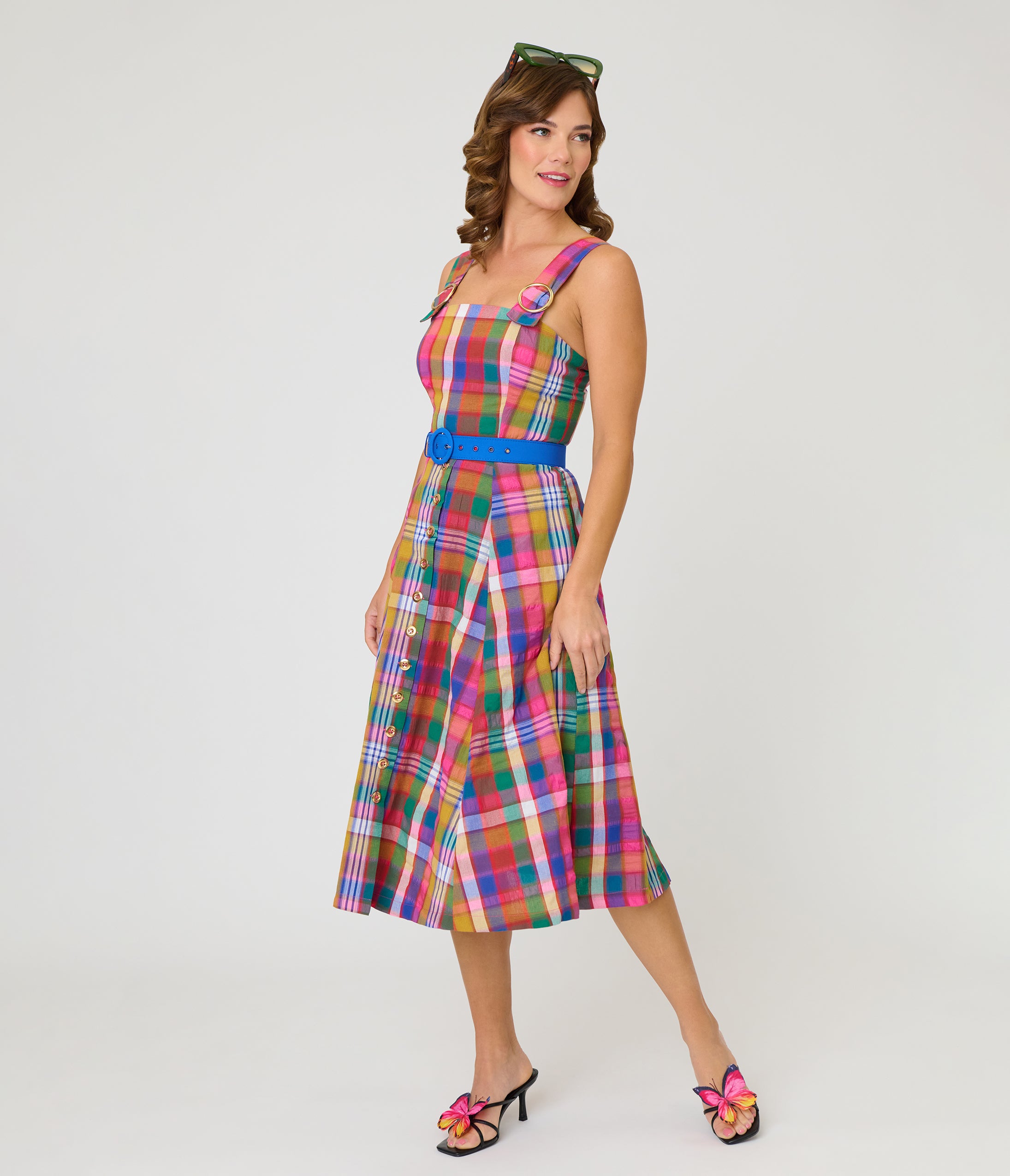 Unique Vintage Madras Plaid Picnic Perfect Midi Dress