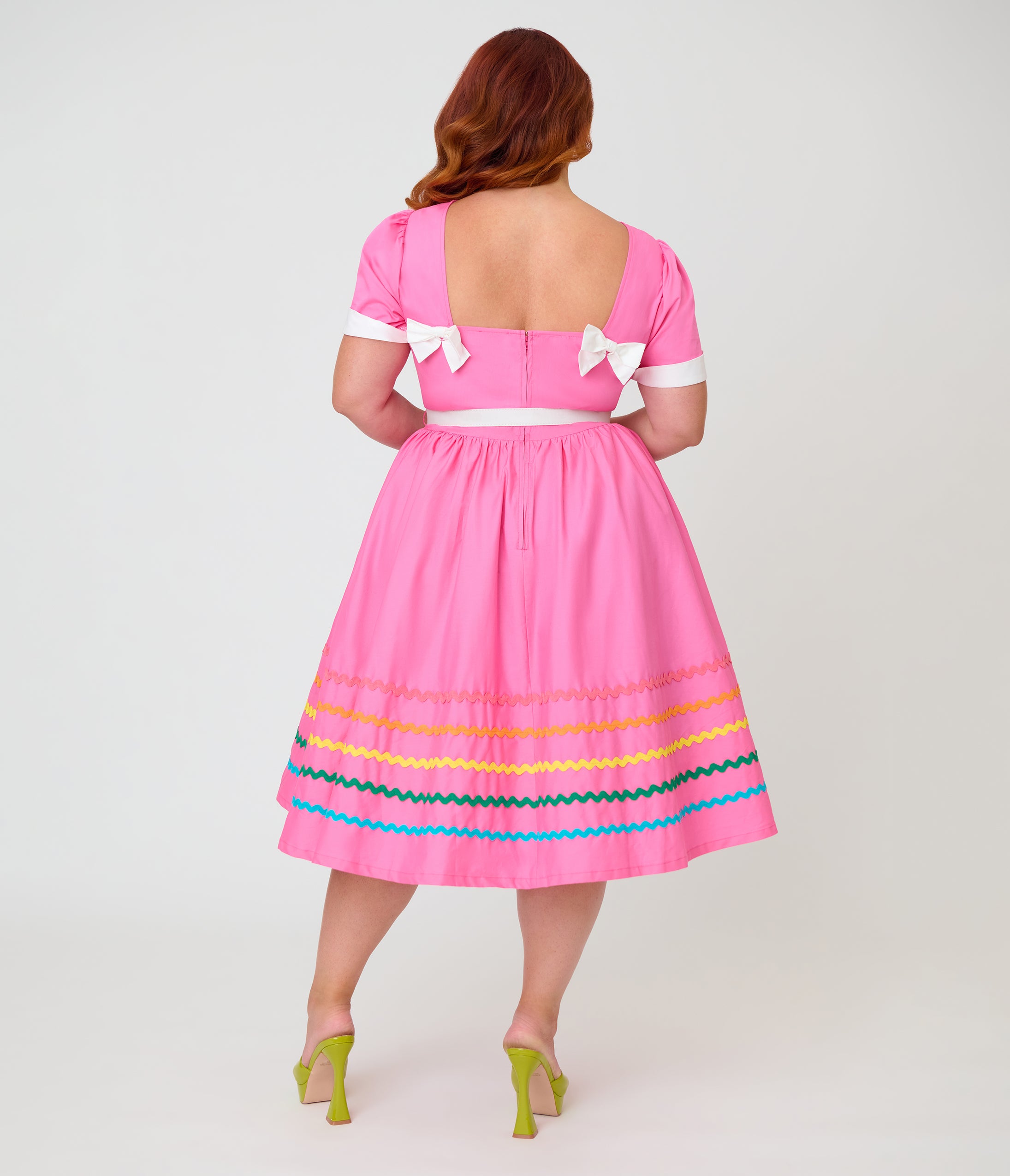 Unique Vintage Plus Size Pink & Rainbow Cotton Swing Dress