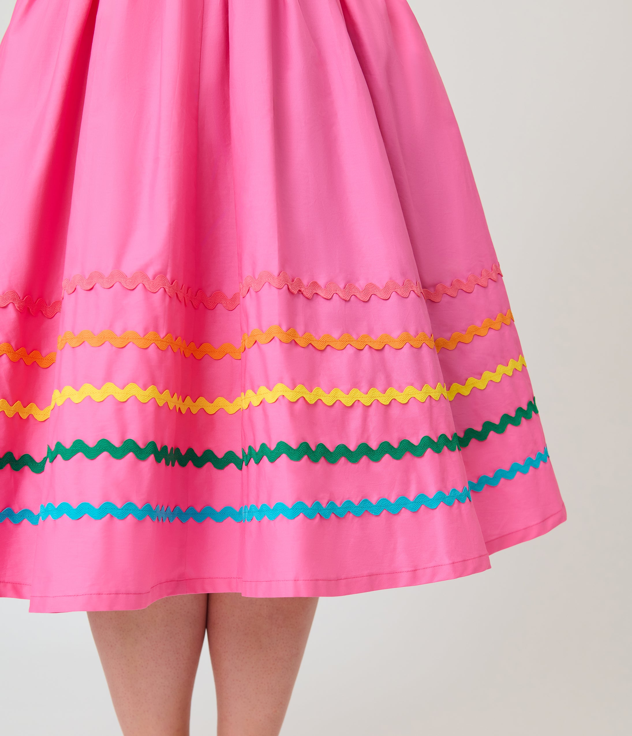 Unique Vintage Plus Size Pink & Rainbow Cotton Swing Dress