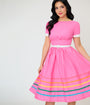 Unique Vintage Pink & Rainbow Cotton Swing Dress