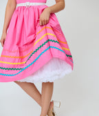 Unique Vintage Pink & Rainbow Cotton Swing Dress