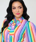 Unique Vintage Rainbow Stripe Long Sleeve Gwen Blouse