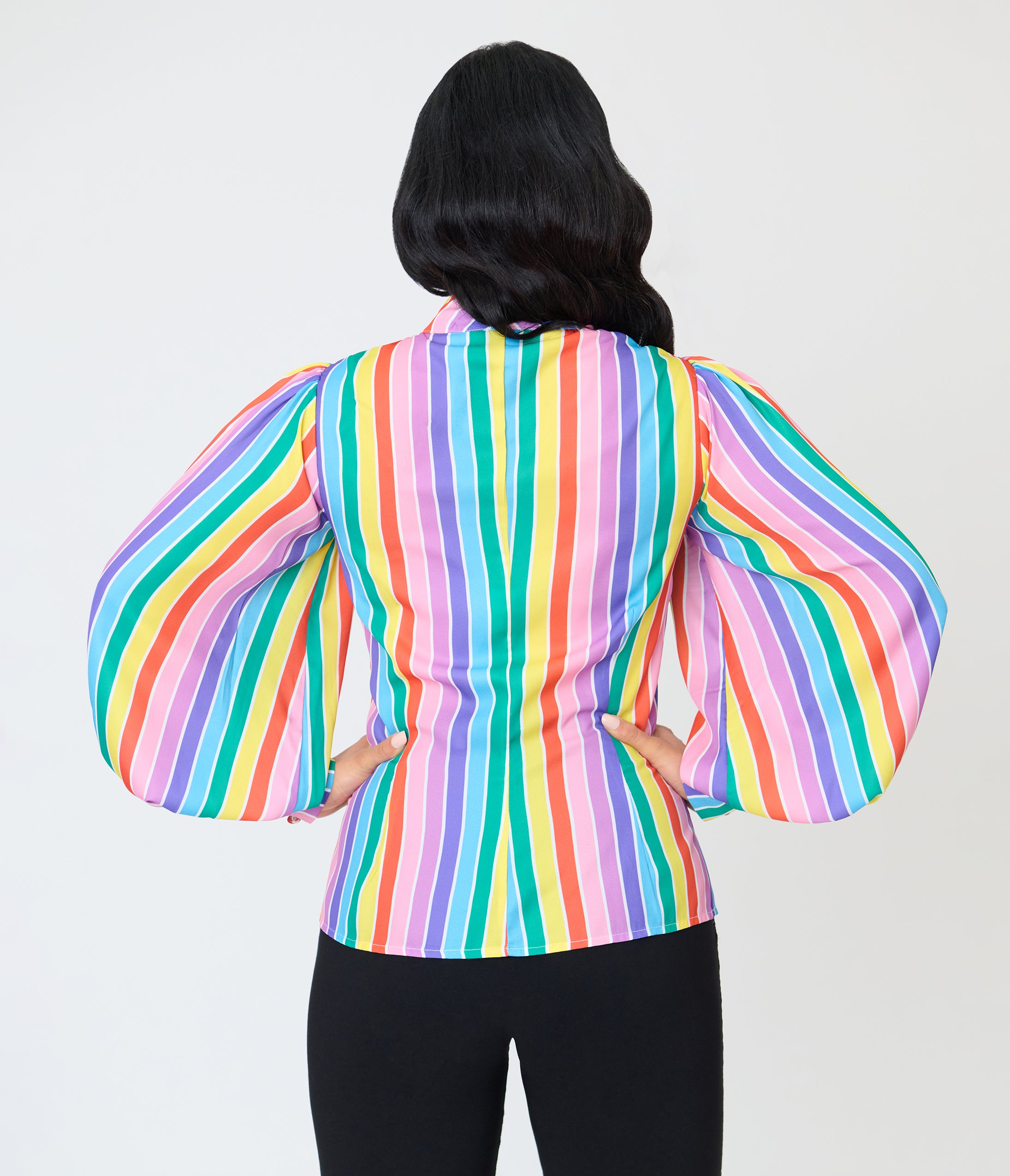 Unique Vintage Rainbow Stripe Long Sleeve Gwen Blouse